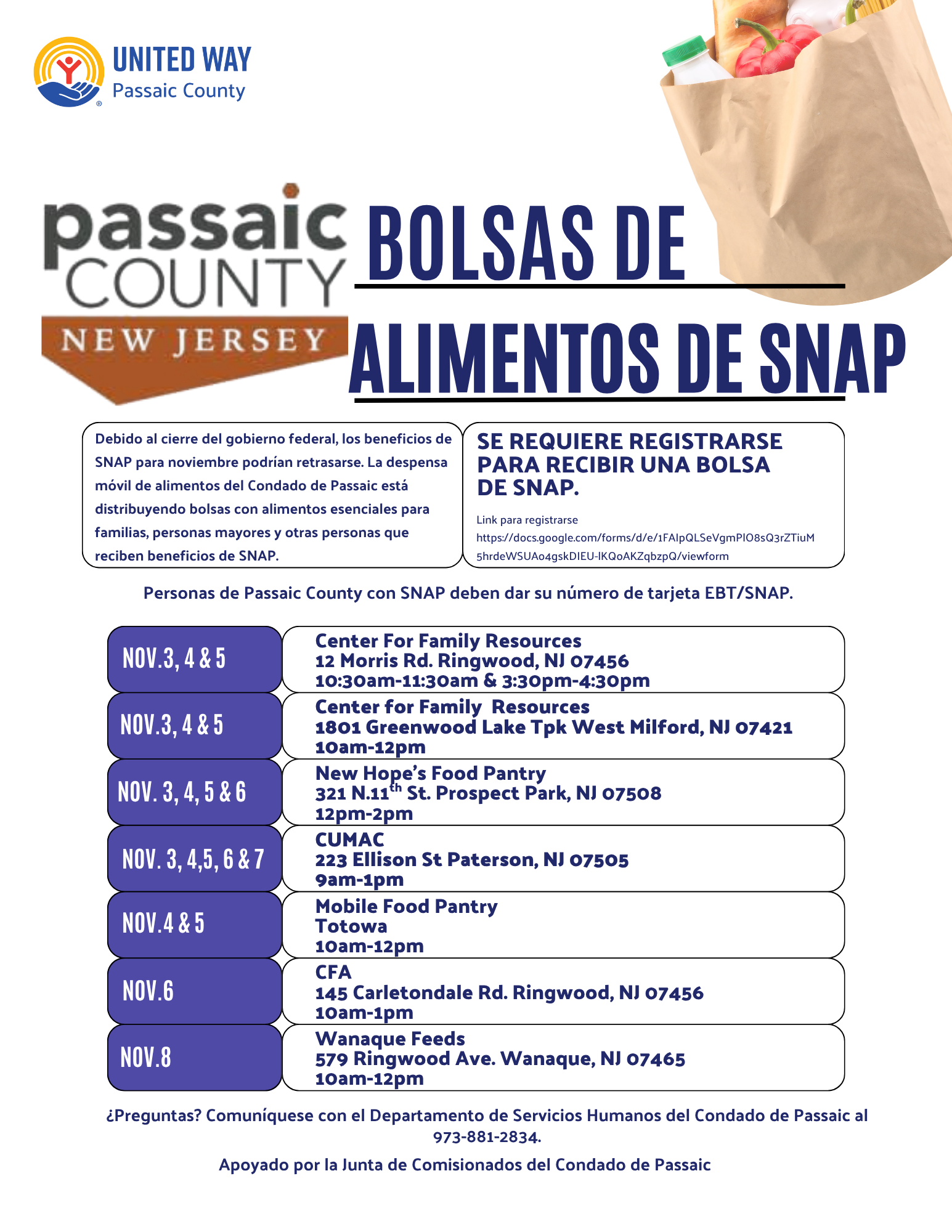 passaic county snap bags in spanish